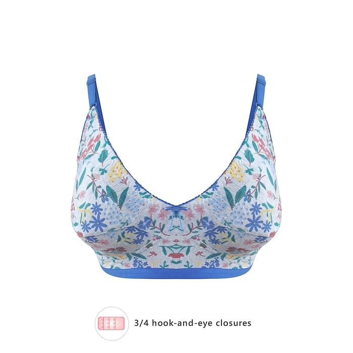 

Clovia Non-Padded Non-Wired Floral Print Full Figure Bra in Light Blue - Cotton Rich - BR0185A19, Multicolour