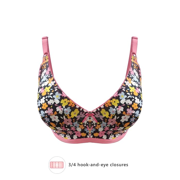 

Clovia Non-Padded Non-Wired Floral Print Full Figure Bra in Multicolour - Cotton Rich - BR0185S22, Light pink