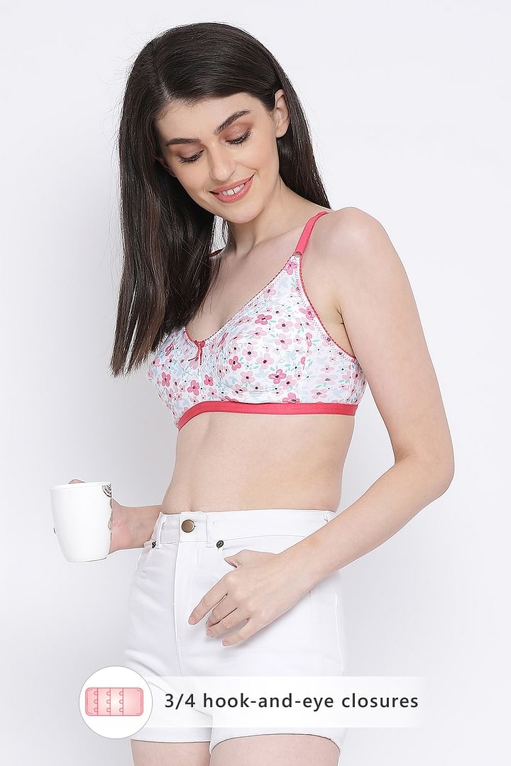 Buy Non-Padded Non-Wired Floral Print Full Figure Bra in White