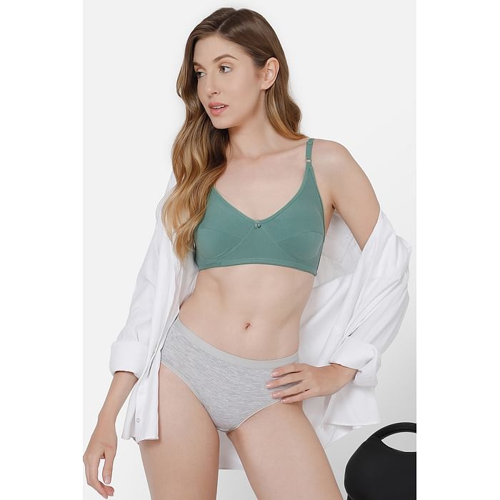 

Clovia Non-Padded Non-Wired Full Coverage Bra in Pine Green - Cotton - BR0227A17, Dark green