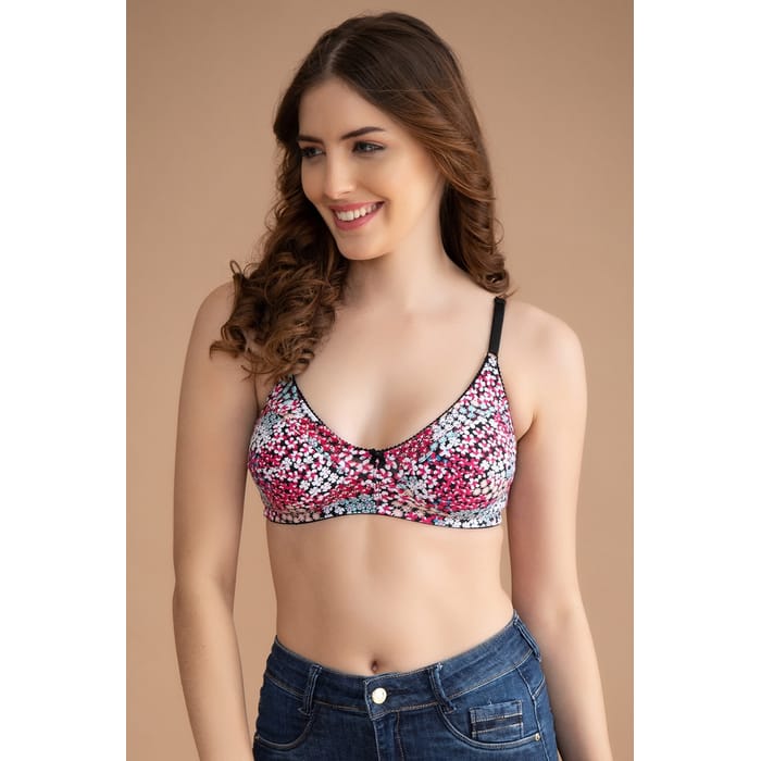 

Clovia Non-Padded Non-Wired Full Coverage Floral Print Bra in Multicolour - Cotton - BR0185I19