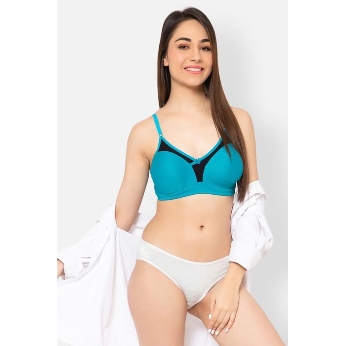 

Clovia Non-Padded Non-Wired Full Coverage T-Shirt Bra in Teal Green - Cotton Rich - BR0771A17, Dark green