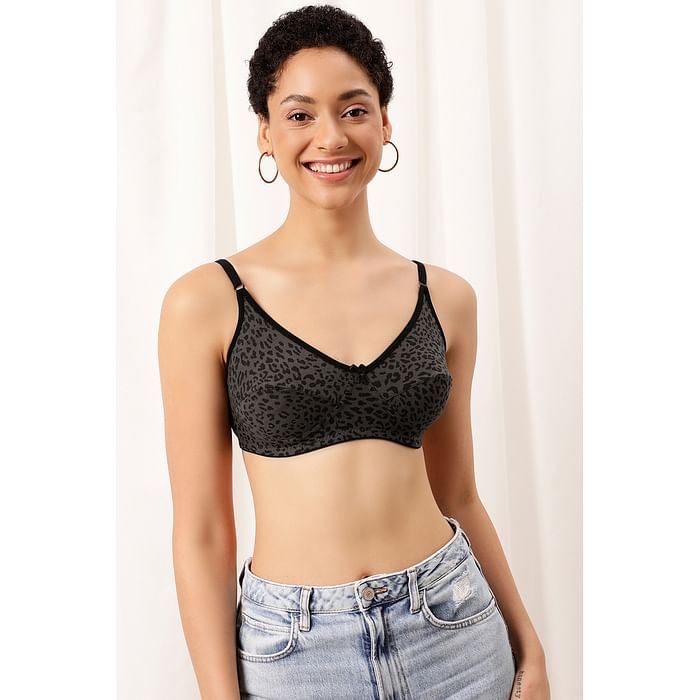 

Clovia Non-Padded Non-Wired Full Cup Animal Print Bra in Dark Grey - Cotton - BR0227B01, Light grey