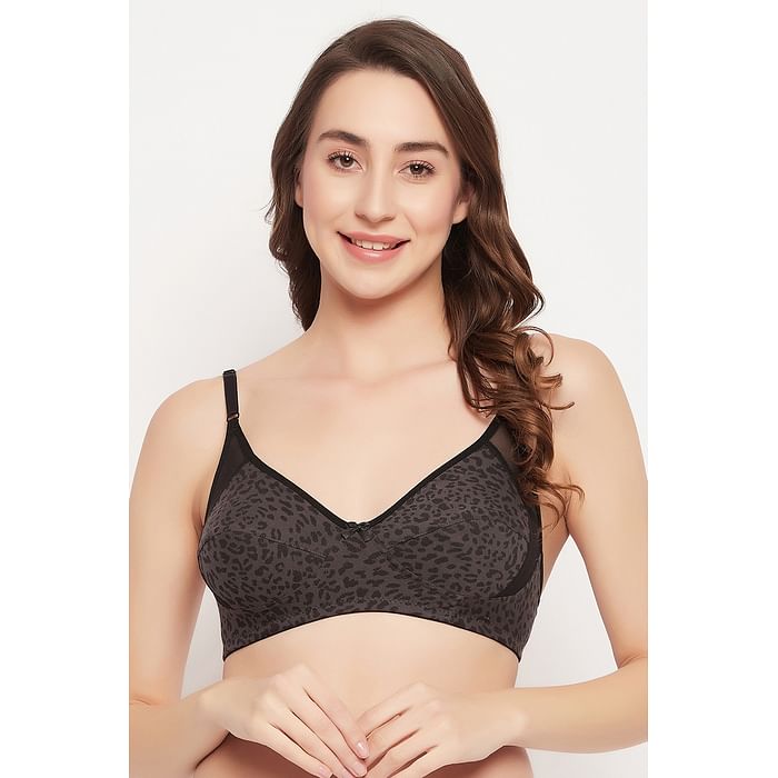 

Clovia Non-Padded Non-Wired Full Cup Animal Print Bra in Dark grey - Cotton - BR1780E05