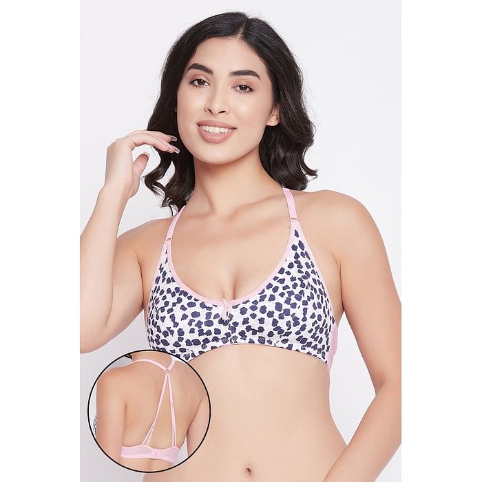 

Clovia Non-Padded Non-Wired Full Cup Animal Print Racerback Bra in White - Cotton - BR1478P18