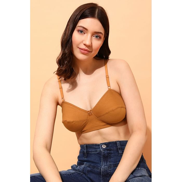 

Clovia Non-Padded Non-Wired Full Cup Balconette Bra in Brown - Cotton - BR0857P06