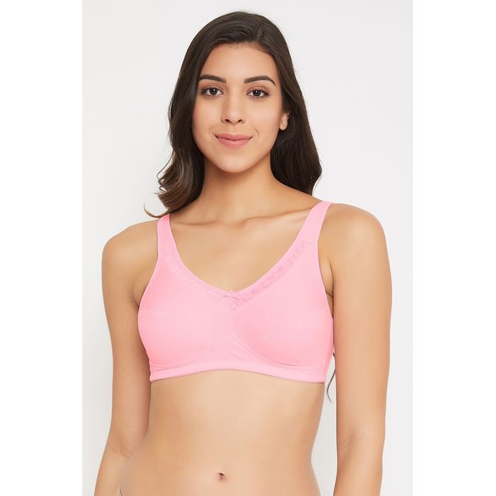 

Clovia Non-Padded Non-Wired Full Cup Bra in Baby Pink - Cotton & Lace - BR2134P22, Light pink