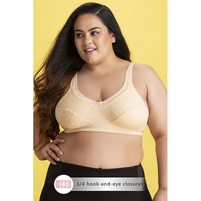 

Clovia Non-Padded Non-Wired Full Cup Bra in Beige - Cotton & Lace - BR2134P24, Nude-colour