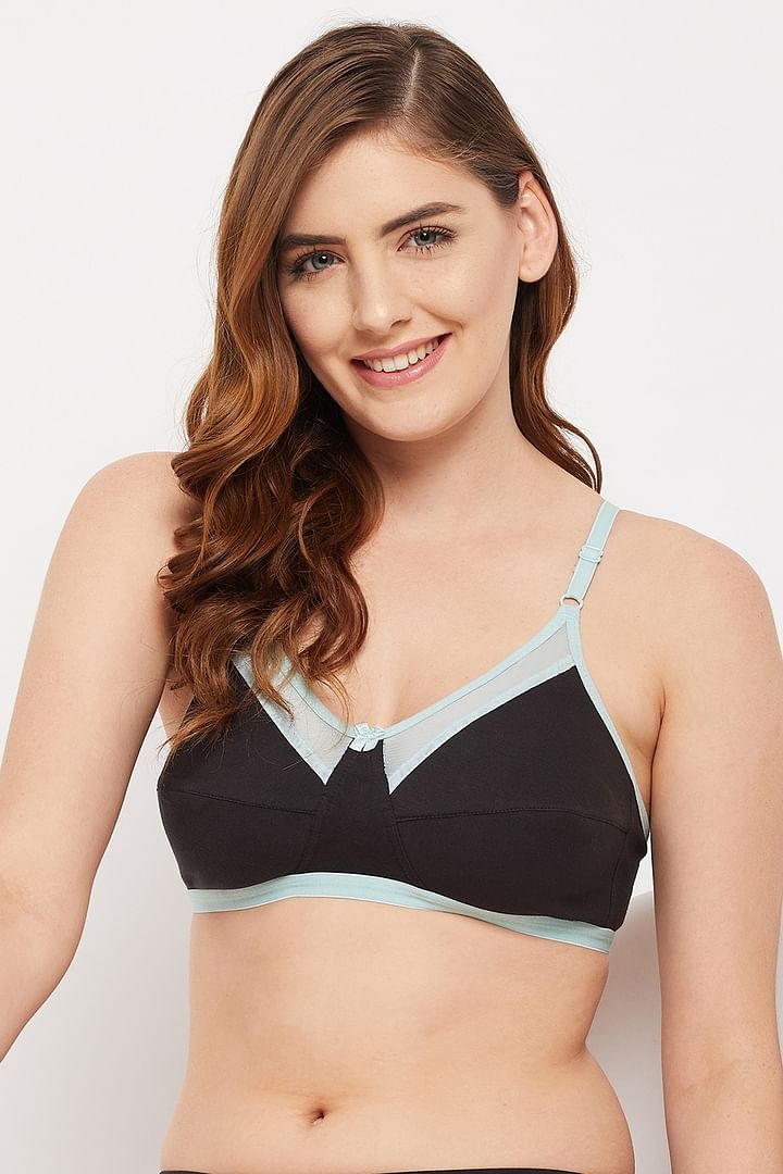 Buy Non-Padded Non-Wired Full Cup Bra in Black - 100% Cotton Online India,  Best Prices, COD - Clovia - BR1389A13