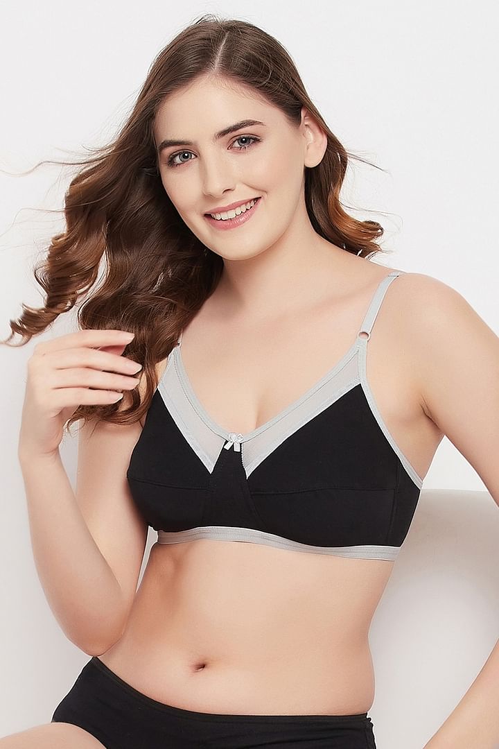 Buy Cotton & Lace Non-Padded Non-Wired Full Cup Bra in Black Online India,  Best Prices, COD - Clovia - BR1054R13