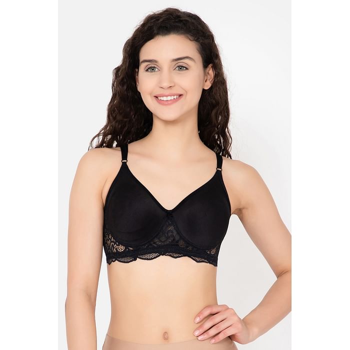 

Clovia Non-Padded Non-Wired Full Cup Bra in Black - Cotton & Lace - BR3005P13