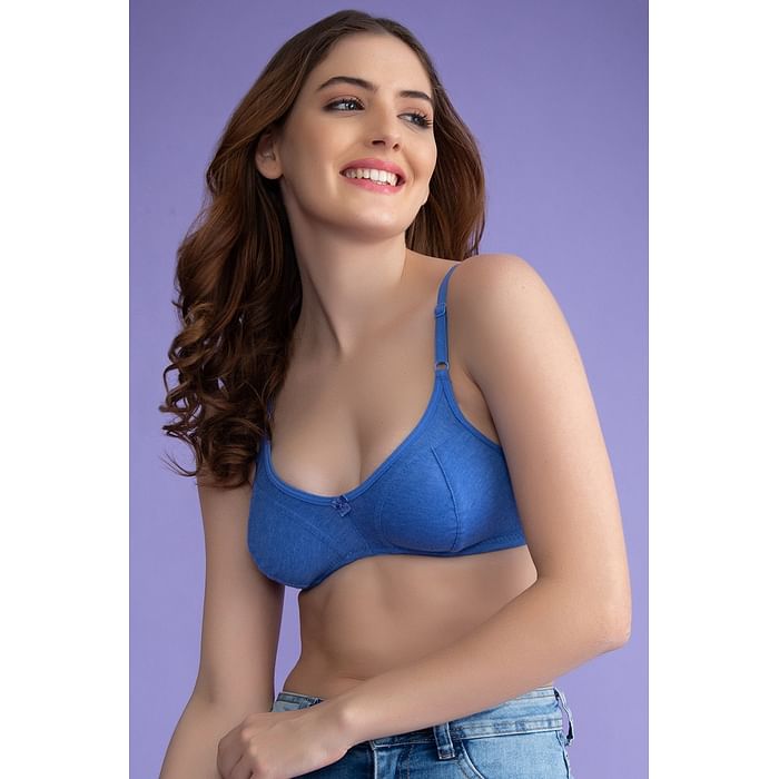 

Clovia Non-Padded Non-Wired Full Cup Bra in Blue Melange - Cotton - BR0925C03, Light blue