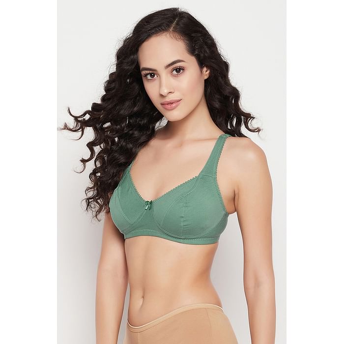 

Clovia Non-Padded Non-Wired Full Cup Bra in Sage Green - 100% Cotton - BR2038A17, Dark green