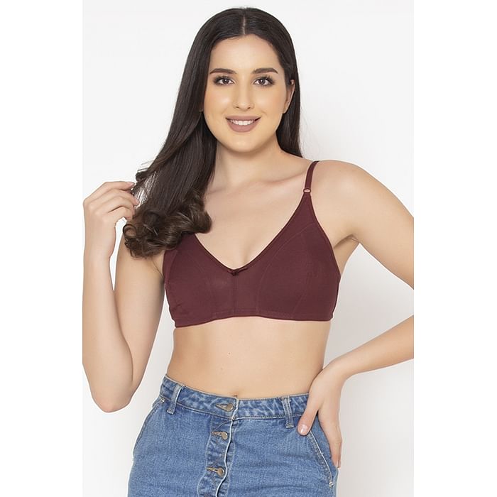 

Clovia Non-Padded Non-Wired Full Cup Bra in Maroon - Cotton - BR0925P09