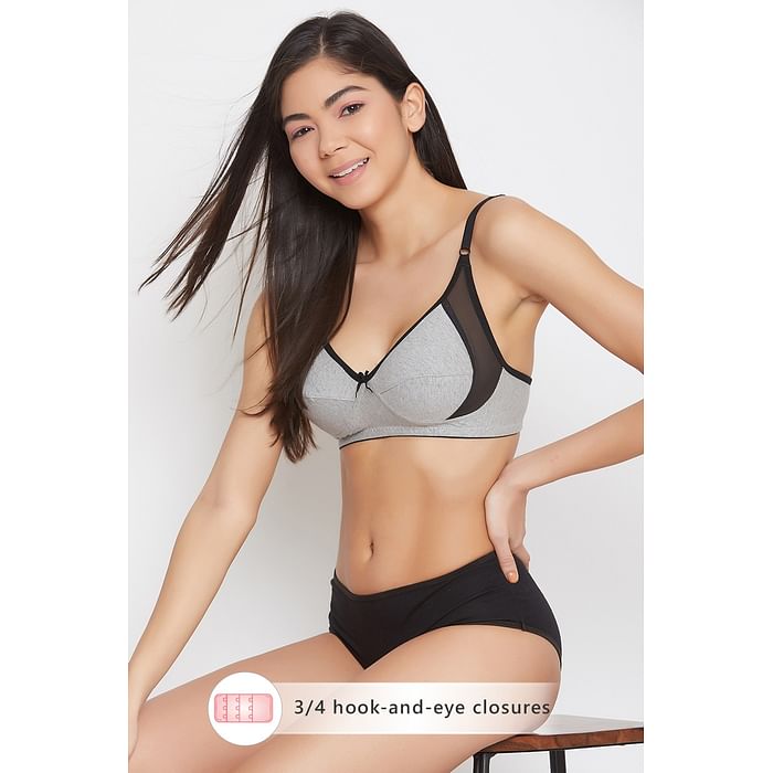 

Clovia Non-Padded Non-Wired Full Cup Bra in Grey- Cotton - BR1780Z01, Light grey