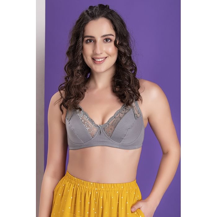 

Clovia Non-Padded Non-Wired Full Cup Bra in Grey - Cotton - BR2341Q05, Dark grey