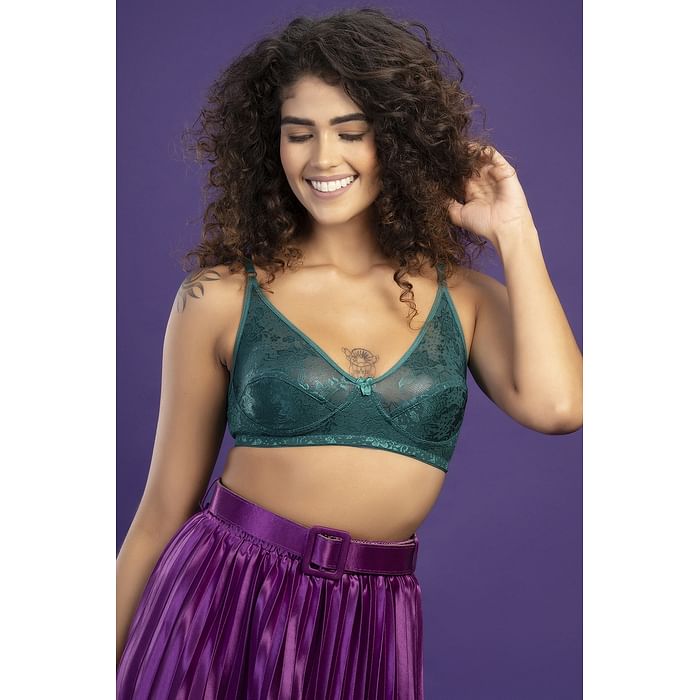

Clovia Non-Padded Non-Wired Full Cup Bra in Jade Green - Lace - BR0181S17, Dark green