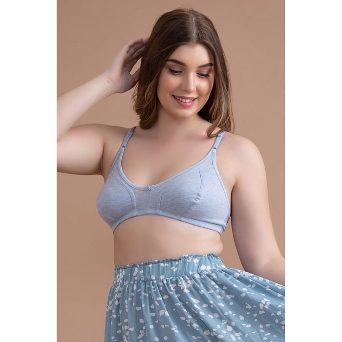 

Clovia Non-Padded Non-Wired Full Cup Bra in Light Blue Melange- Cotton - BR0925U03