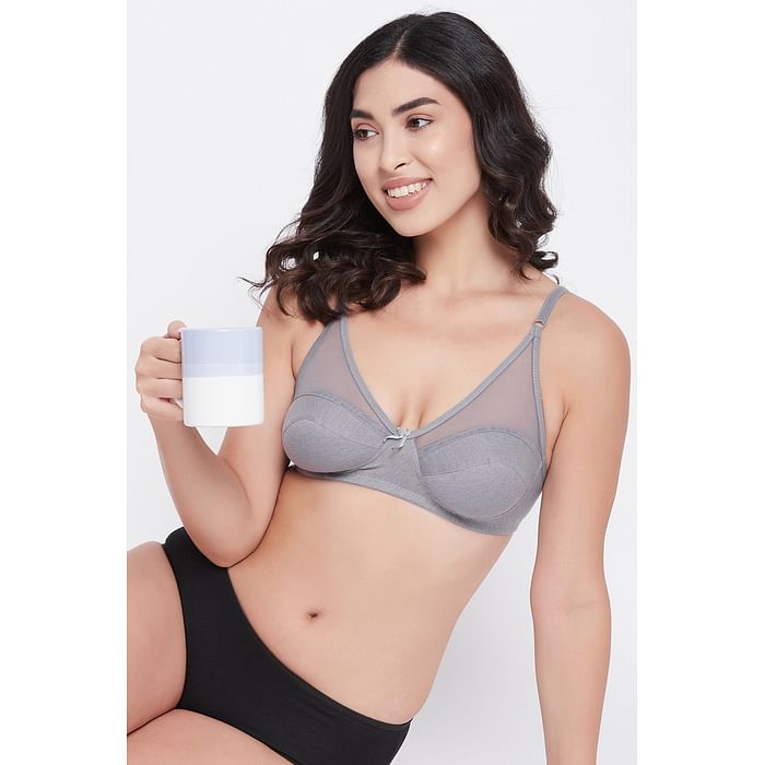 

Clovia Non-Padded Non-Wired Full Cup Bra in Powder Blue - 100% Cotton - BR1333M01, Light grey
