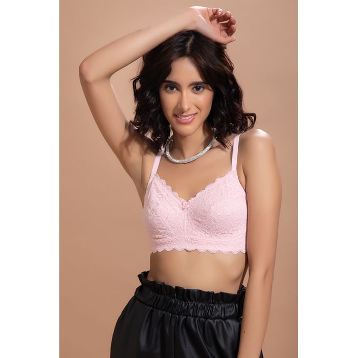 

Clovia Non-Padded Non-Wired Full Cup Bra in Light Pink - Lace - BR2385A34, Teal