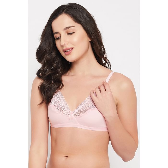

Clovia Non-Padded Non-Wired Full Cup Bra in Light Pink - Lace & Cotton - BR1548U22