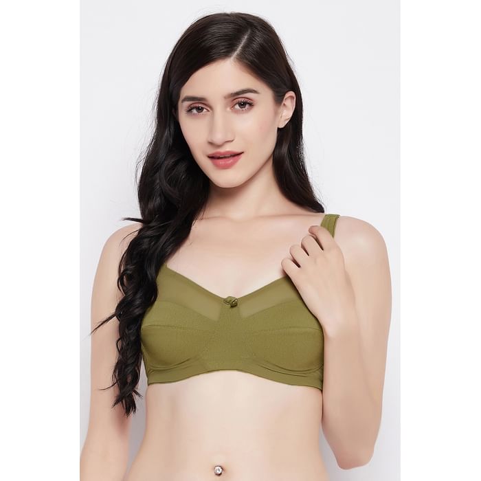 

Clovia Non-Padded Non-Wired Full Figure Bra in Olive Green - Cotton - BR1989A11, Light green