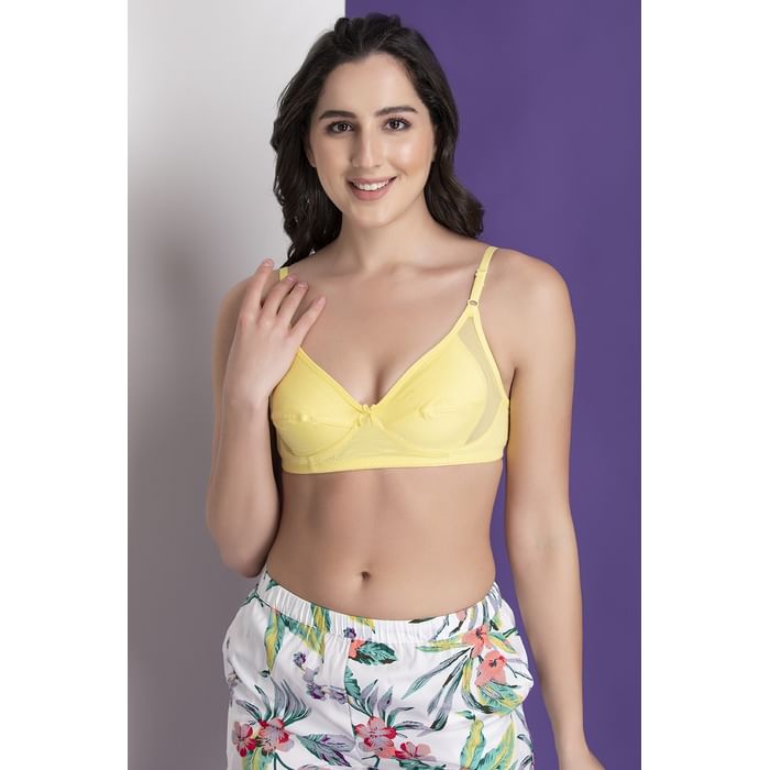

Clovia Non-Padded Non-Wired Full Cup Bra in Lime Yellow - Cotton - BR1780P02, Light yellow