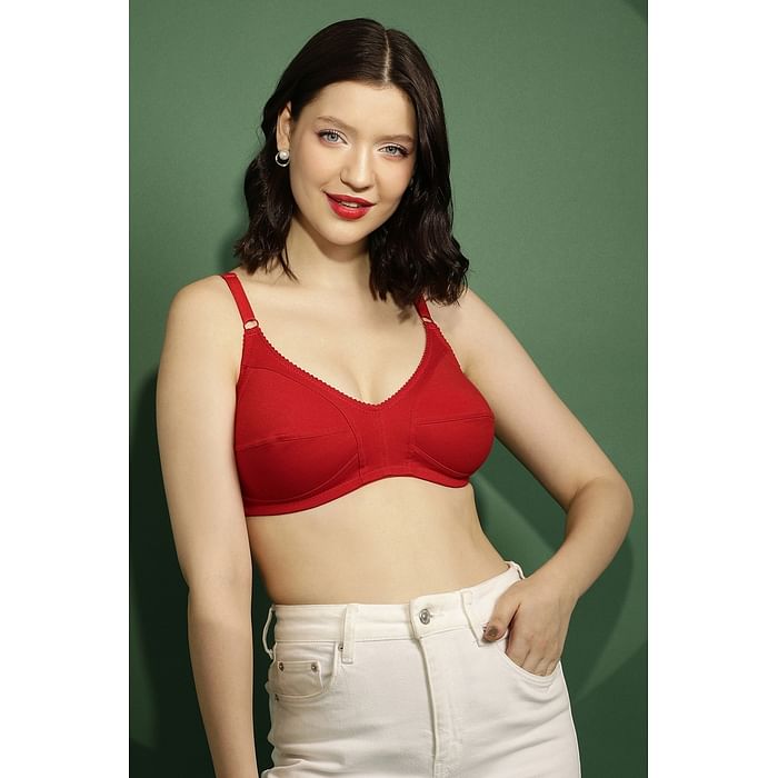 

Clovia Non-Padded Non-Wired Full Cup Bra in Red - Cotton Rich - BR1670P04