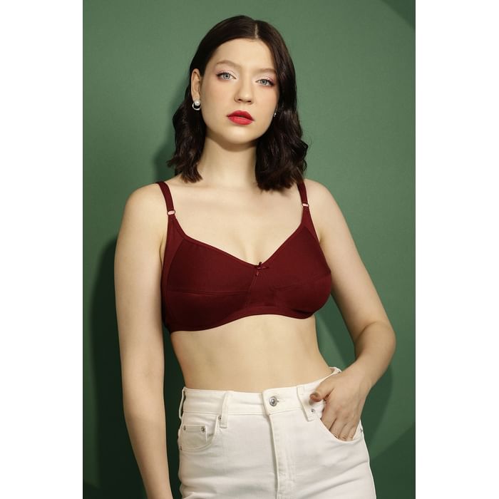 

Clovia Non-Padded Non-Wired Full Cup Bra in Maroon - Cotton Rich - BR1953A09