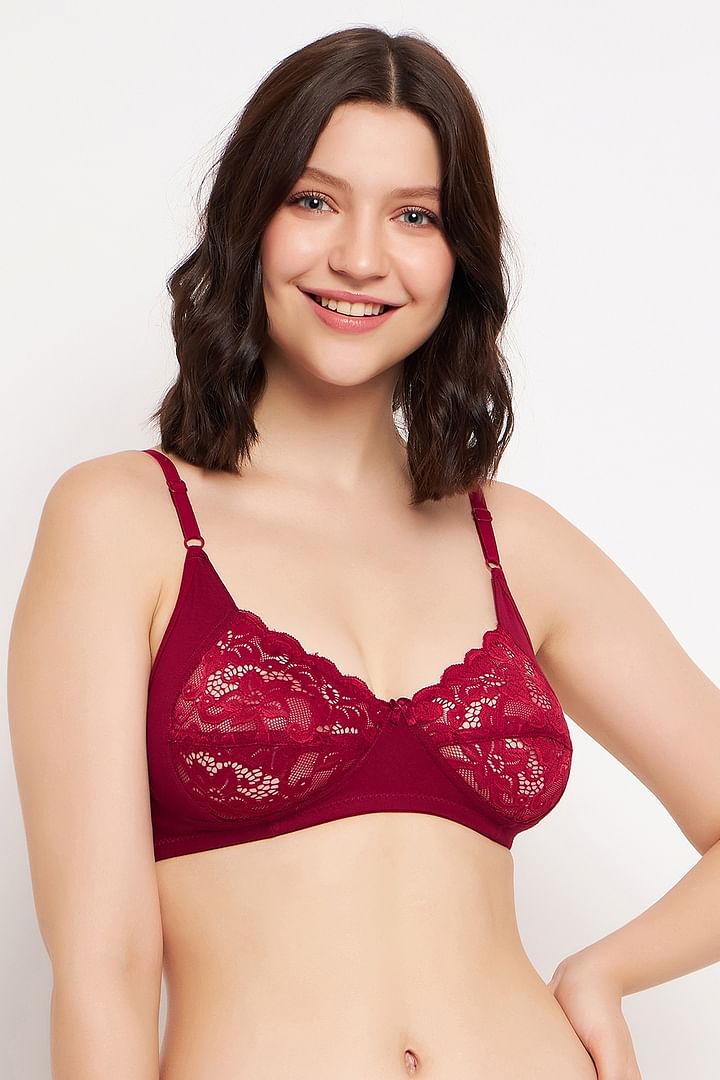 Buy Non-Padded Non-Wired Full Cup Bra in Maroon - Cotton & Lace Online  India, Best Prices, COD - Clovia - BR1548P09