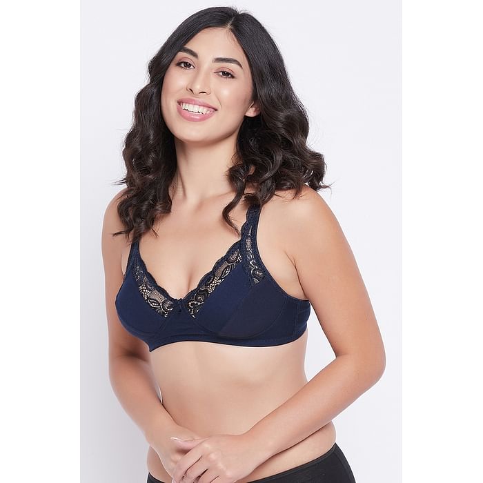 

Clovia Non-Padded Non-Wired Full Cup Bra in Navy - Cotton - BR2341Q08