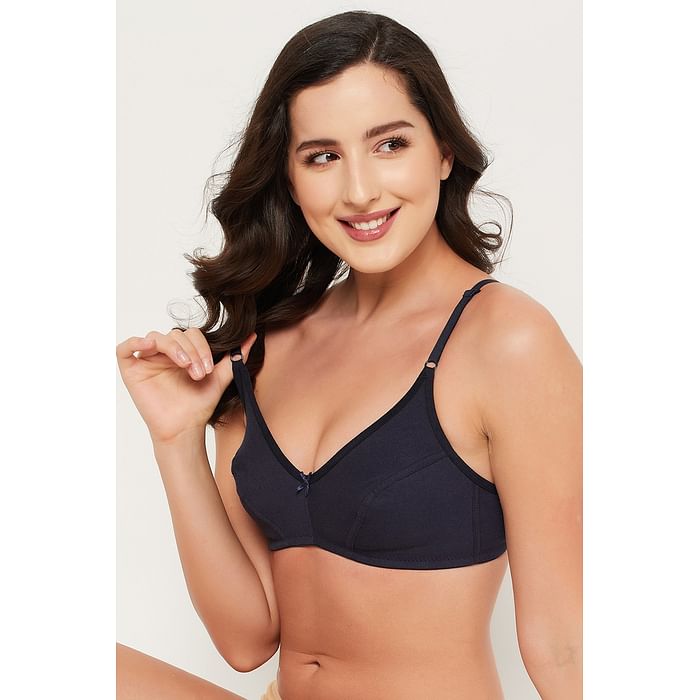 

Clovia Non-Padded Non-Wired Demi Cup Bra in Navy - Cotton Rich - BR1150P08