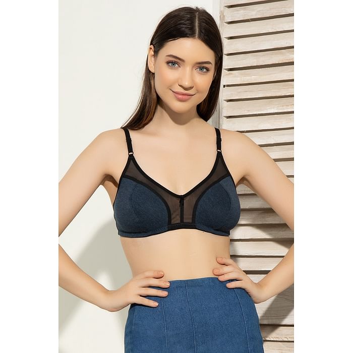 

Clovia Non-Padded Non-Wired Full Cup Bra in Navy Melange - Cotton - BR1652D08