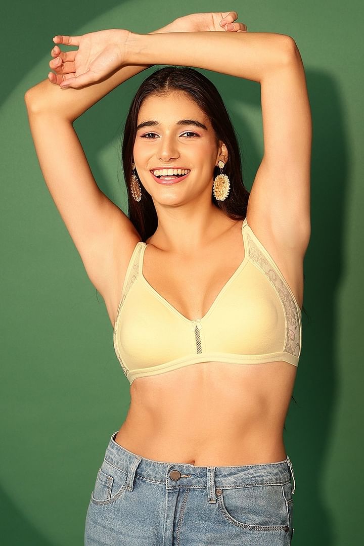 Buy Non-Padded Non-Wired Full Cup Bra in Cream Colour - Cotton