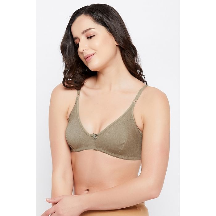 

Clovia Non-Padded Non-Wired Full Cup Bra in Olive Green - Cotton - BR0925S11, Light green