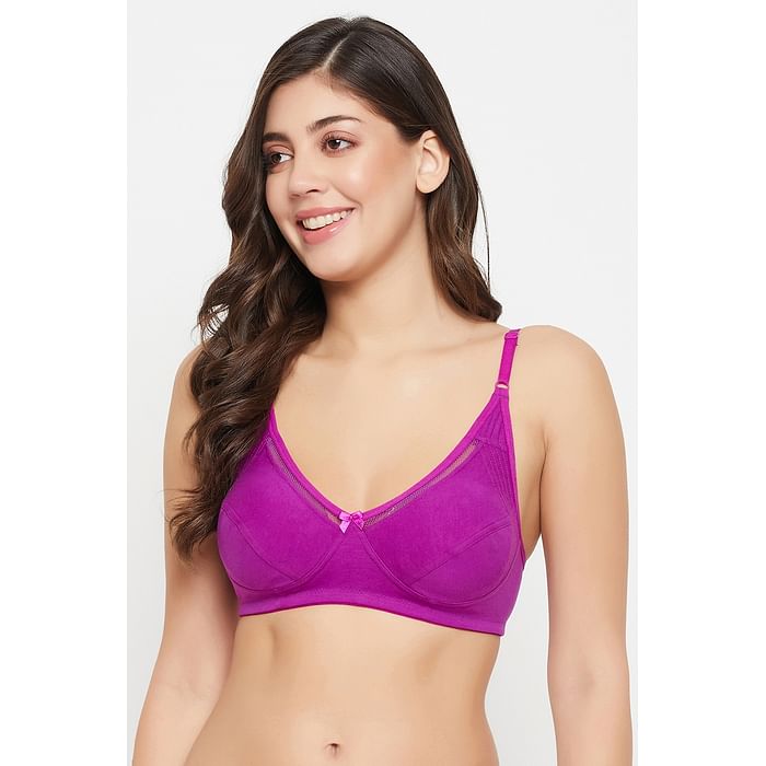

Clovia Non-Padded Non-Wired Full Cup Bra in Purple - Cotton Rich - BR0469B15