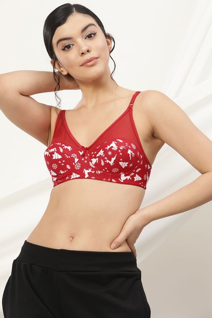 Buy Non-Padded Non-Wired Full Cup Printed Bra in Red - 100% Cotton Online  India, Best Prices, COD - Clovia - BR1333P04