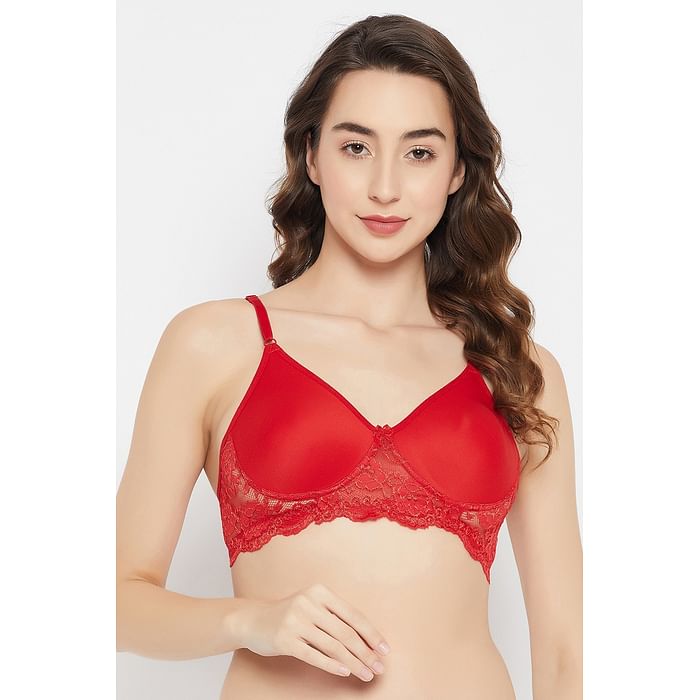 

Clovia Non-Padded Non-Wired Full Cup Bra in Red - Cotton - BR3005P04