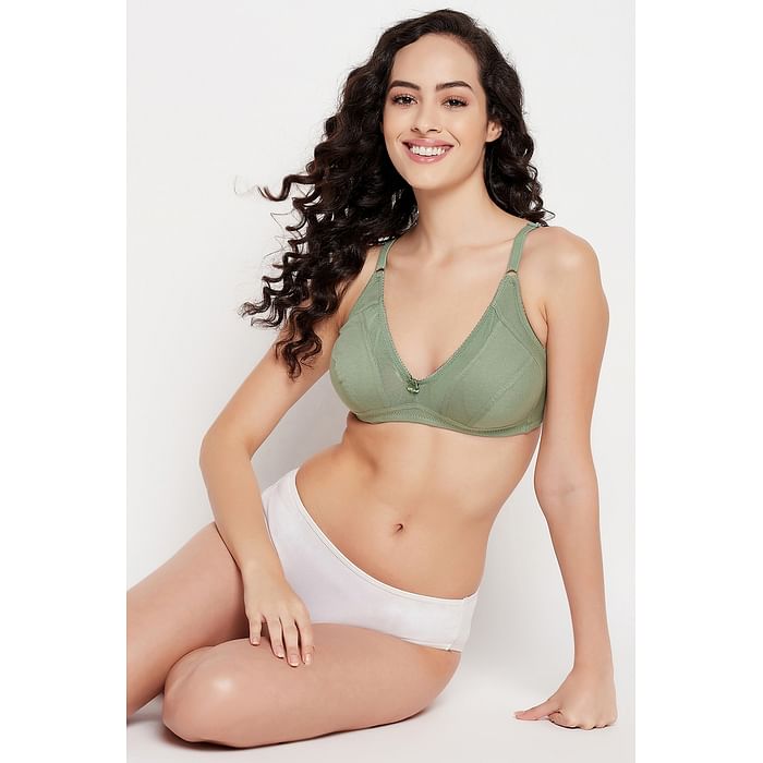 

Clovia Non-Padded Non-Wired Full Cup Bra in Sage Green - Cotton - BR0384A11, Light green