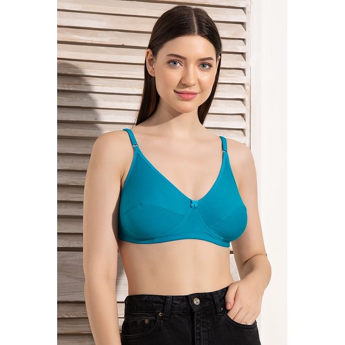 

Clovia Non-Padded Non-Wired Full Cup Bra in Turquoise Blue - Cotton - BR0227P35