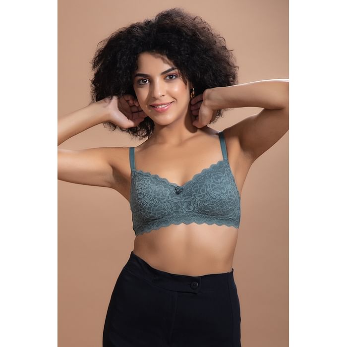 

Clovia Non-Padded Non-Wired Full Cup Bra in Teal Green - Lace - BR2385A17, Dark green