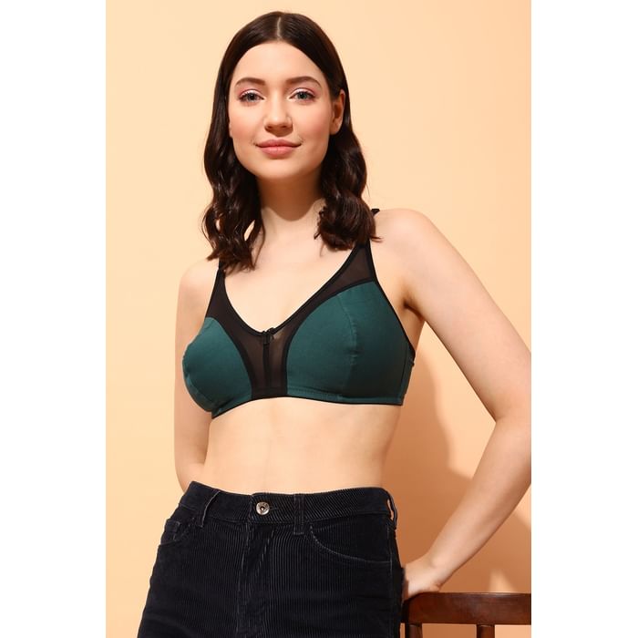 

Clovia Non-Padded Non-Wired Full Cup Bra in Teal Green - Cotton Rich - BR0985A17