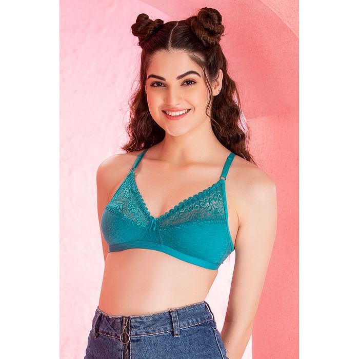 Clovia - Clovia Non-Padded Non-Wired Full Cup Bra in Teal – Lace	 – BR1548A36