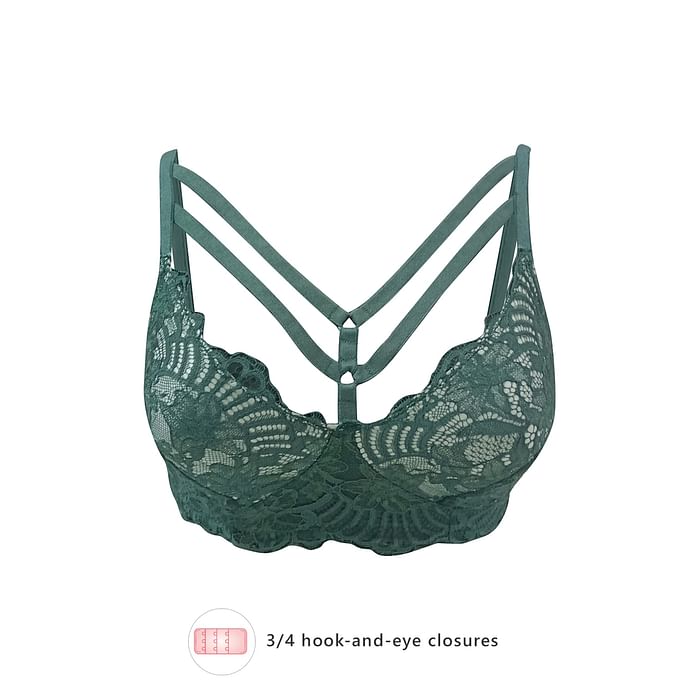 

Clovia Non-Padded Non-Wired Full Cup Cage Bralette in Dark Green - Lace - BR2241P17