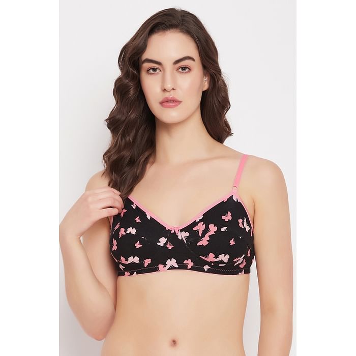 

Clovia Non-Padded Non-Wired Full Cup Butterfly Print Balconette Bra in Black - Cotton - BR0857A13