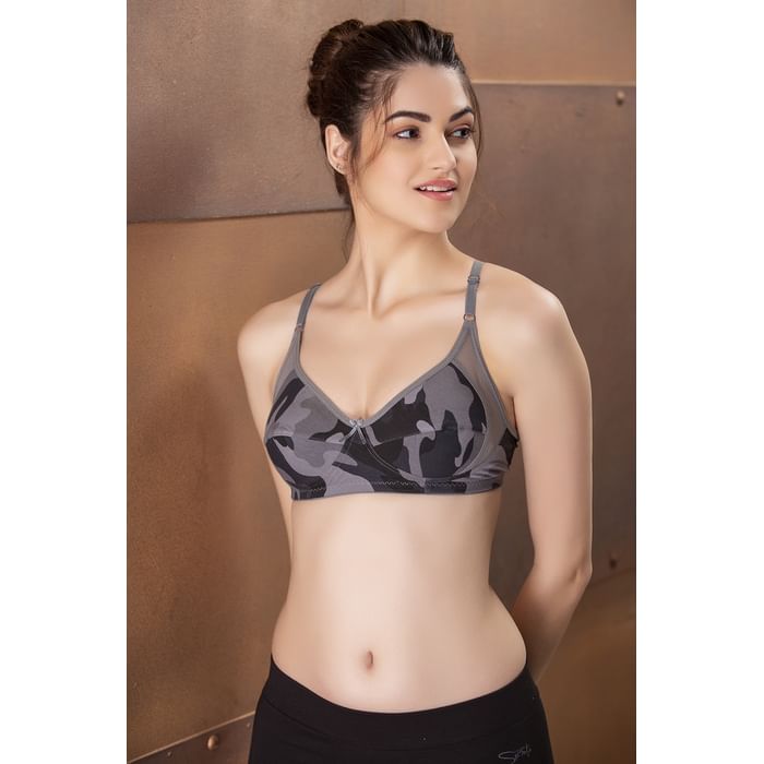 

Clovia Non-Padded Non-Wired Full Cup Camouflage Print Bra in Grey - Cotton - BR1780L13, Black