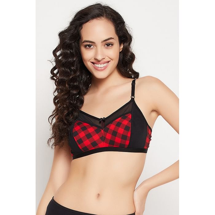 

Clovia Non-Padded Non-Wired Full Cup Checkered Bra in Black - Cotton - BR1423A13