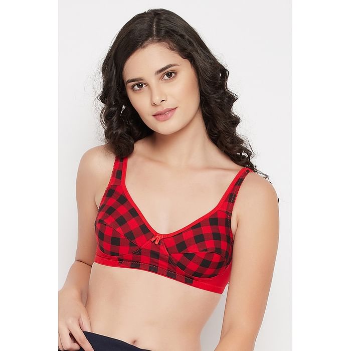 

Clovia Non-Padded Non-Wired Full Cup Checkered Bra in Red - Cotton - BR1797E04