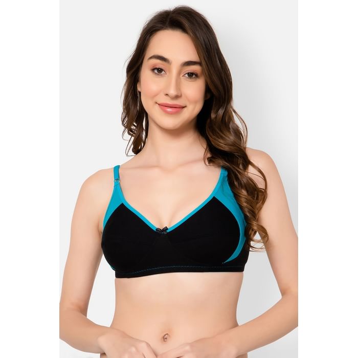 

Clovia Non-Padded Non-Wired Full Cup Colourblocked Bra in Black - Cotton - BR1780C13