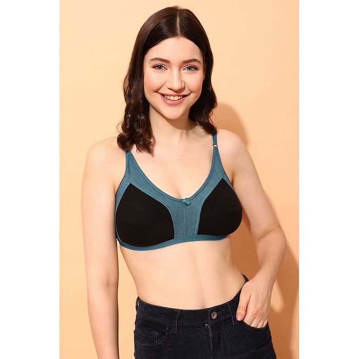 

Clovia Non-Padded Non-Wired Full Cup Colourblocked Bra in Black - Cotton - BR1075C13